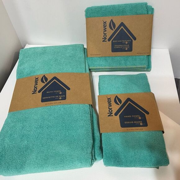 Norwex Bath Towel, Hand Towel and Set of 3 Body and Face Cloths Caribbean NWOT - Picture 1 of 4